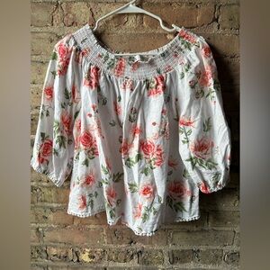 Zara Floral Off-Shoulder Blouse - White and Red